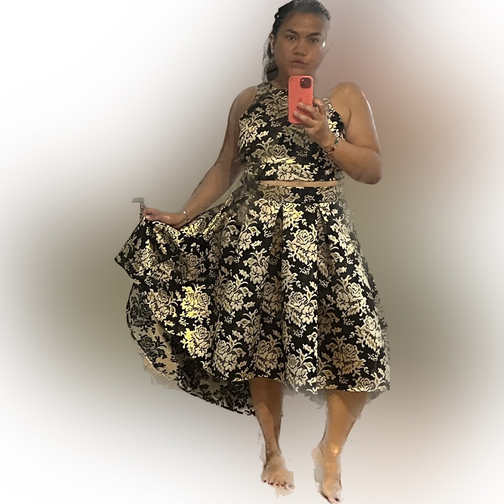 Floral Brocade 2 PC Dress Sleeveless Tank Blouse Top Ball Gown Skirt Victorian M